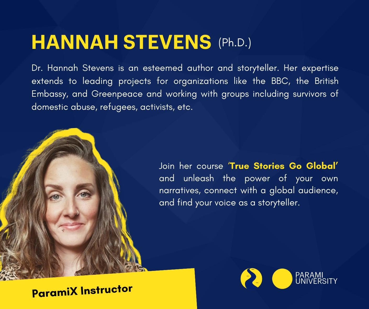 Advertising poster for Hannah's course at Parami University